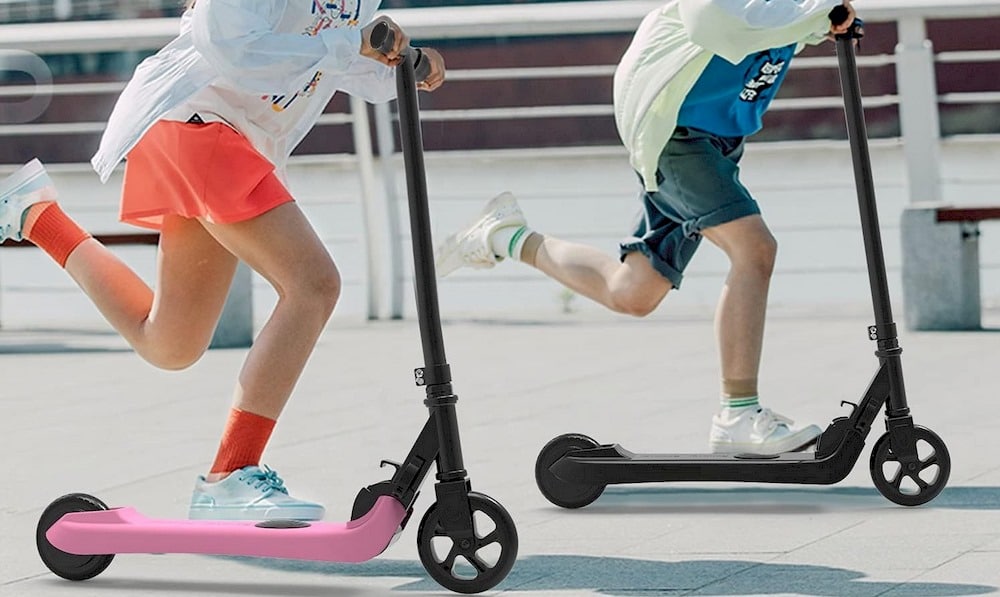 Trottinette électrique Pour Enfant 6-10 Ans - Vitesse Max 10 Km/h, Charge 70 Kg - Guidon Réglable 3 Hauteurs - Roues LED - Autonomie 4 Km - 13