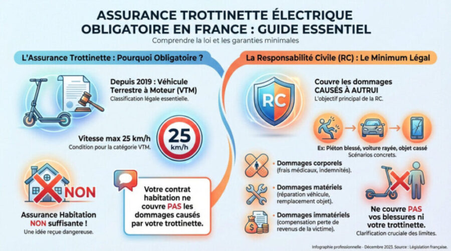 Conducteur de trottinette électrique en ville respectant l'obligation d'assurance responsabilité civile