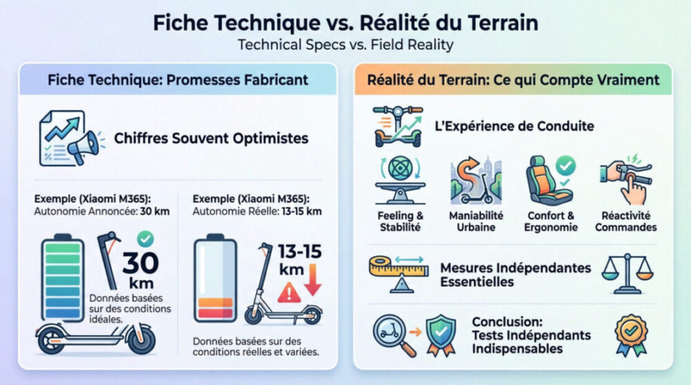 Comparaison entre l'autonomie th&eacute;orique constructeur et la r&eacute;alit&eacute; du terrain sur une trottinette &eacute;lectrique
