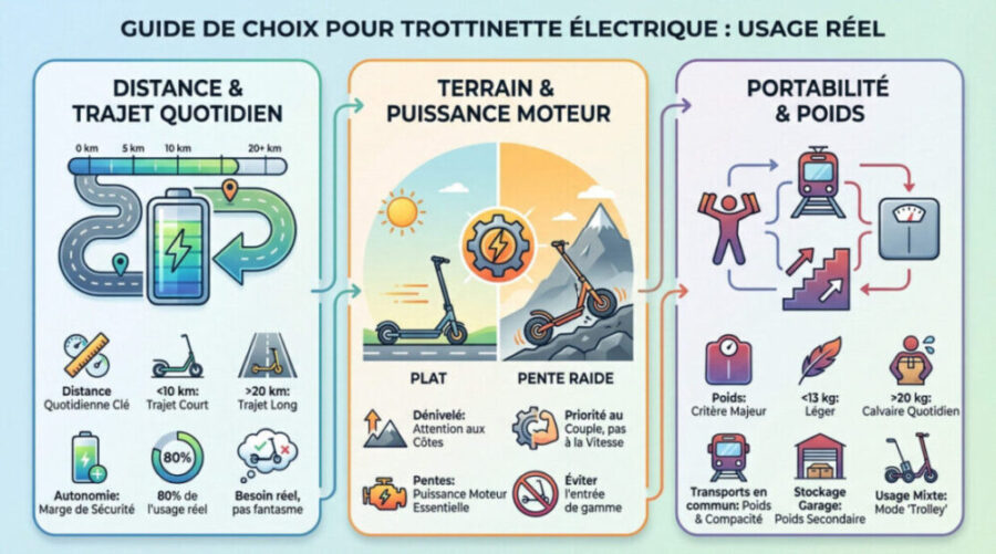 Homme r&eacute;fl&eacute;chissant &agrave; son trajet quotidien avant de choisir une trottinette &eacute;lectrique adapt&eacute;e