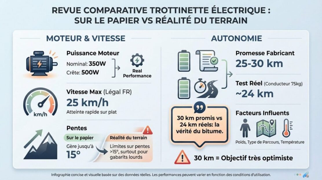Comparatif performances théoriques et réelles de la trottinette électrique Wegoboard Suprem 3